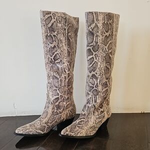 Zara Snakeskin Animal Print Cowboy Boots EU 37 US Women's 6.5